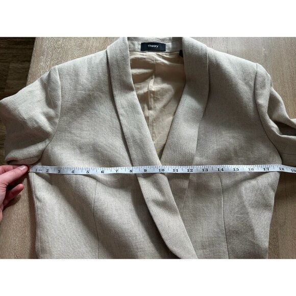 Theory Linen Shawl Collar Blazer in Tan Size 4 Double Breasted - Picture 4 of 6